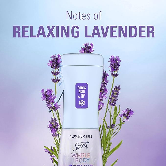 Secret Cooling Aluminum Free Whole Body Deodorant Mist for Women, 24hr Odor Protection, Instant Cooling Relief, Soothes & Revitalizes Skin, PH Balanced Formula, Relaxing Lavender Scent, 5.2 fl oz