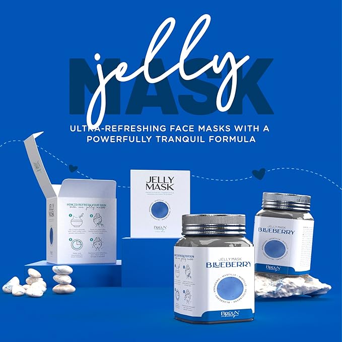 BRÜUN Jelly Mask Jar Blueberry Burst Peel-Off Face Care Rubber Mask - A 23 fl oz Skin Care Moisturizing Gel Mask Jar Spa Set for Men, Women and Adults on Formal Gatherings and Events