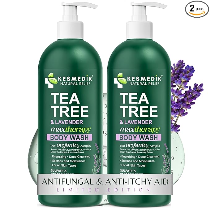 KESMEDIK Tea Tree Lavender Body Wash MaxTherapy, Itchy Skin Relief, Antifungal Defense, Fights Body Odor, Soothes Jock Itch & Athlete's Foot, Intimate Wash, Men & Women, 2-Pack, Limited Edition