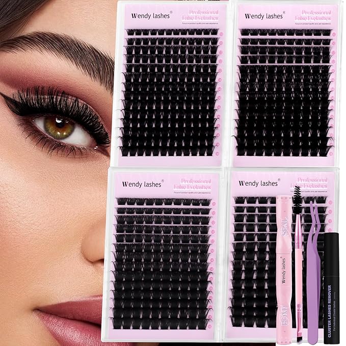 Fluffy Lash Clusters Kit Bulk Packs: Wendy, 560Pcs, 150D, 200D, 200D, 250D, D Curl, 10-18mm Mixed, Thick, Volume, Soft, DIY Eyelash, Individual, Natural, Fake Lashes