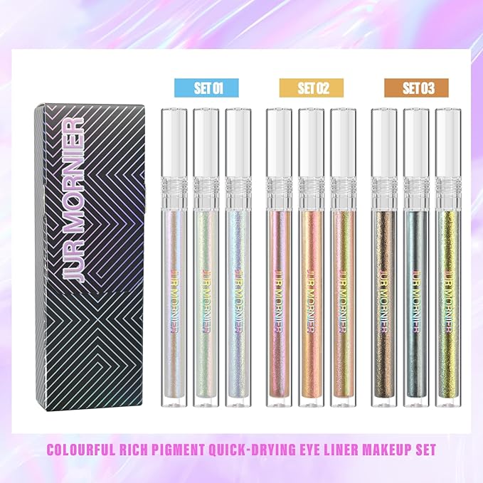 Multichrome Liquid Eyeshadow Set,3 Colors Multi-Dimensional Eye Liner Makeup,High Pigment Waterproof Metallic Eye Shadow,Ultre Fine Tip Glitter Eyeshadow (07 bronzer+08 armor+09 gold)