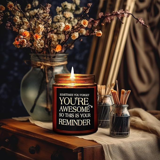 Gifts for Women Men - Inspirational Relaxing Stress Relief Candle - Friendship, Birthday Gift for Her Sister Wife Girlfriend Best Friend Coworker - You're Awesome Natural Soy Candle for Home