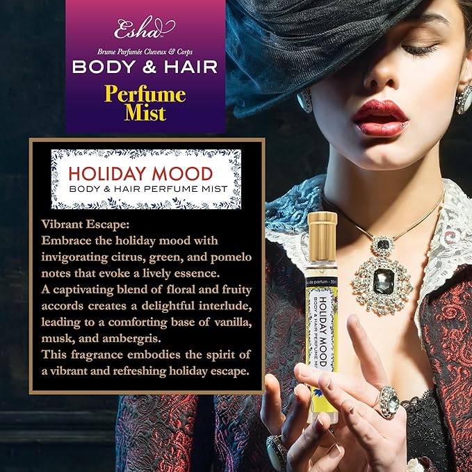 Esha Body & Hair Perfume Mist - Eau de Parfum for Women - Infused with Betaine - Citrusy, Green and Pomelo Freshness - (HOLIDAY MOOD)