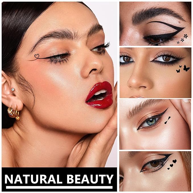5Pcs Double-headed Liquid Eyeliner Stamp Pencil Set,Winged Eyeliner Stamp Pen Women Black Long-lasting delineador de ojos,(Heart/Flower/Star/Butterfly/Cone) Shape Eye Liner Stamp