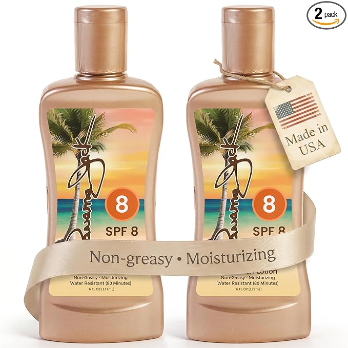 Panama Jack Sunscreen Tanning Lotion - SPF 8, PABA, Paraben, Gluten & Cruelty Free, Antioxidant Moisturizing Formula, 6 FL OZ (Pack of 2)