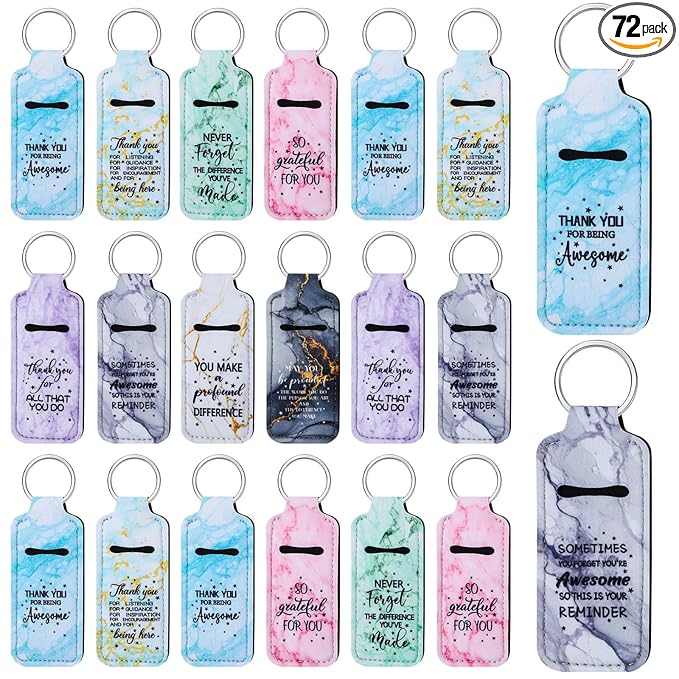 Ecation 72 Pcs Lipstick Holder Bulk Lipstick Holder Keychain Thank You Inspirational Lip Gloss Pouch Portable(Marble Colors)