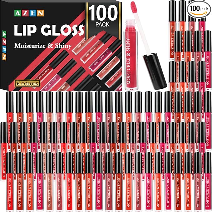 AZEN 100 Pack Lip Gloss Bulk Set, Shimmery Lip Gloss for Women and Girls With Rich Varied Colors, Mothers Day Gifts for Women
