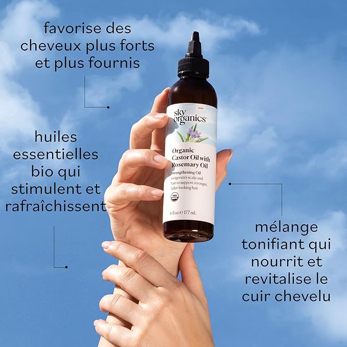 Sky Organics USDA Organic Castor Oil with Rosemary Oil, Strengthening Oil, Pure Potent Blend, Hexane Free, Invigorates Scalp, Supports Stronger, Fuller-Looking Hair, DIY ebook included