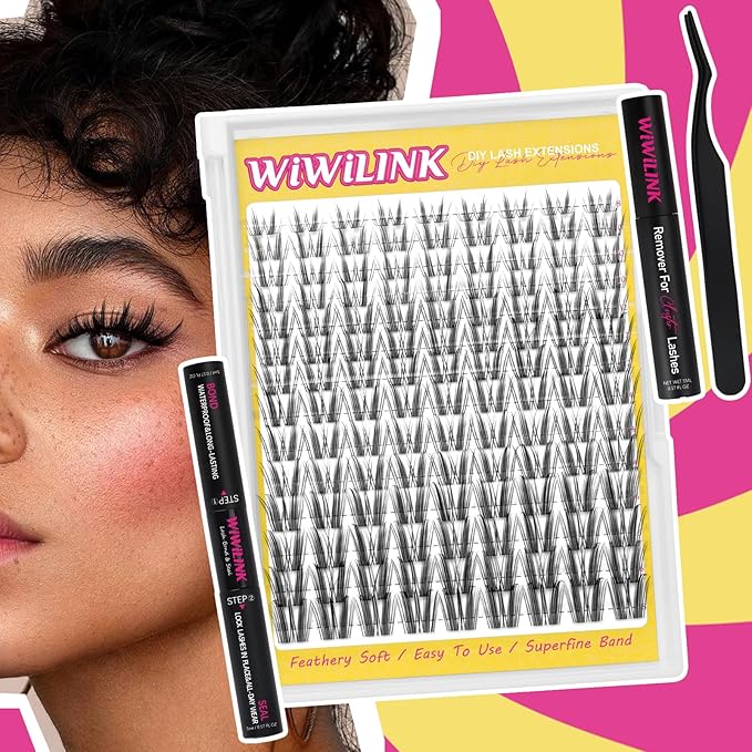 Wispy Lash Clusters Manga DIY Lash Extension Kit and D Curl Eyelash Clusters 8-18mm with Bond, Seal, and Remover Natural Lashes Clusters- Invisible Band Lashes Spikes Eyelashes, Freya-kit