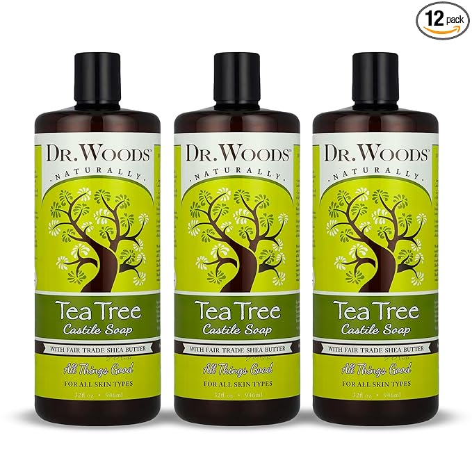 Dr. Woods Tea Tree Liquid Castile Soap - Castile Soap with Pure Tea Tree Oil, Body Wash for Men and Women, Organic Shea Butter, Natural Cleaner for Face, Hands, and Body - 32 Fl Oz, Pack of 3