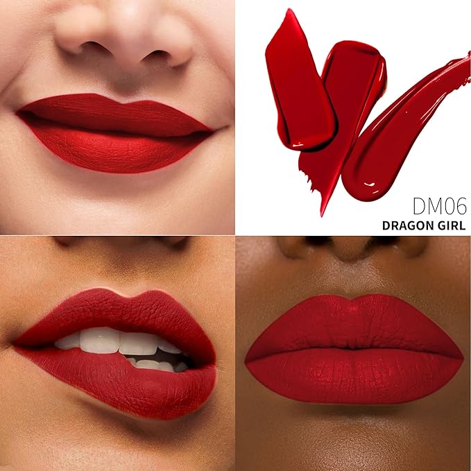 Depuplum 3Pc Matte Liquid Lipsticks for Women, Dark Red Lipstick Dusrty Nude Lisptick Red Lipstick, Cruelty Free Long Lasting Lip Makeup, DM18+DM05+DM10