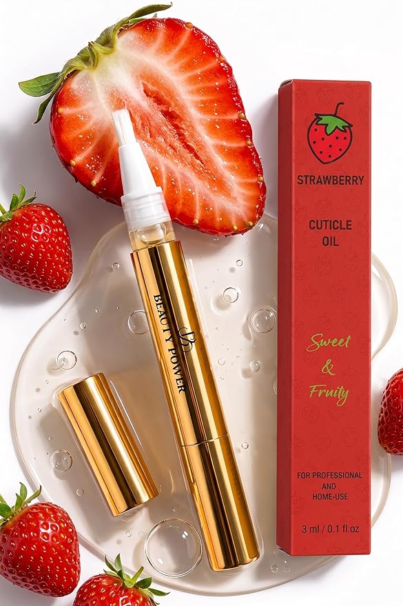 Beauty Power Cuticle Oil Pen - Strawberry Scent, Vitamin E Nail Strengthener and Growth Serum for Nail Care, Nourishing and Hydrating Formula for Healthier, Stronger Nails - Gift Idea