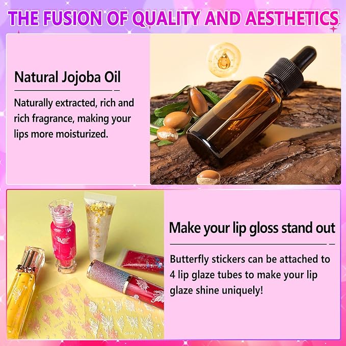 Jcoos Lip Gloss Making Kit, Lip Gloss Set for Teens Tweens Girls Woman Lip Kit Fun DIY Lipgloss Making Kit, Make Your Own Lip Gloss Kit, Moisturizing Glitter Kids Gifts Stuff for Beginner Women Girls