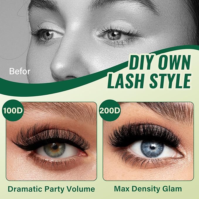 KEYYOU Lash Clusters 3D Effect Eyelash Clusters 231pcs Individual Lashes Wispy Lashes Volume Cluster Lashes Natural Soft DIY Lash Extension(3D-100D200D-D-8-16MIX)