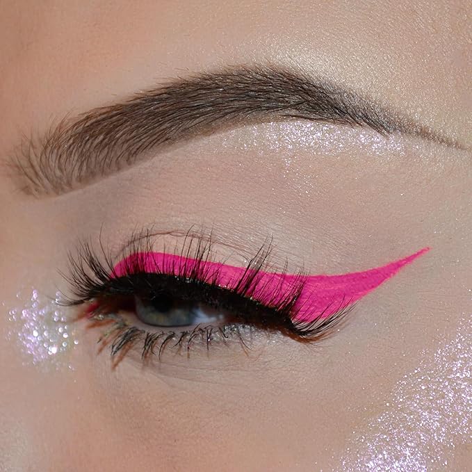 UV Neon Liquid Eyeliner, Matte Colored Eyeliner Pen, Waterproof Smudge-proof Pigmented Eye Liner, Glow Brightly Under UV Lights, Colorful Eye Makeup For Rave Party Music Festival, Neon Pink