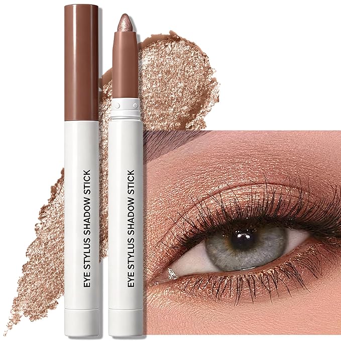 Neutral Taupe Shimmer Eyeshadow Stick, Cream Eye Shadow Stick Waterproof Long Lasting Multi-Use Eyeliner Pencil, Smooth Blendable High Pigmented Eye Crayon Makeup with Built-in Sharpener