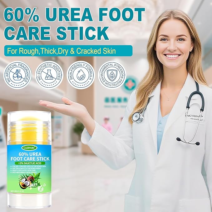 Urea Cream 60% plus Salicylic Acid 2% Urea Foot Care Stick, Foot Cream for Foot Callus Remover, Feet Moisturizer Stick, Foot Balm Stick for Dry Cracked Heels, Hands, Knees, Hydrating Heel Balm