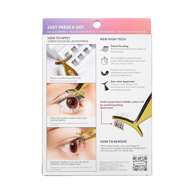 KISS imPRESS Falsies Press On Self Adhesive Eyelashes, 12mm-14mm Glam Volume Press On Lashes, Black, No Glue Needed, Invisible Band, Lash Clusters & Non-Stick Applicator - Spiky 20 Count (Pack of 2)
