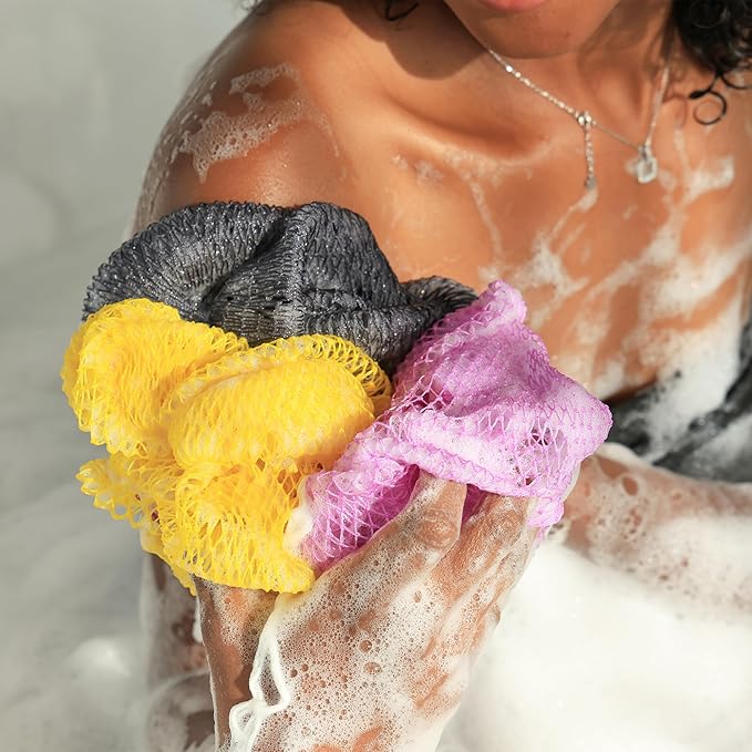 African Net Sponge Authentic - Exfoliating Back Scrub Bath Sponge with Handles - Afro Scrub Body Scrubber Exfoliator Washcloth - African Body Care Daily Use Shower Essentials