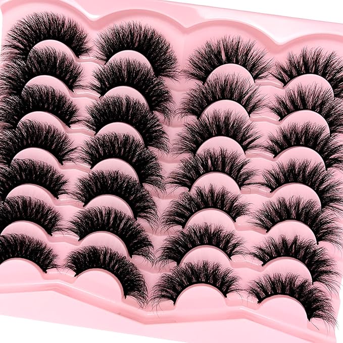 loladook Mink Lashes Pack 3D Cat Eye Strip Lashes Wispy D Curl Faux Mink Eyelashes Natural 18mm Long Dramatic Fluffy Eyelashes Pack 2 Styles