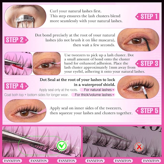DIY Lash Extension Kit Natural Look Wispy Lash Clusters D 154 pcs Lashes Clusters 8-16 mm Eyelash Extension Kit Lash Bond and Seal Lash Tweezers Individual Lashes Lash Cluster Kit For Beginners
