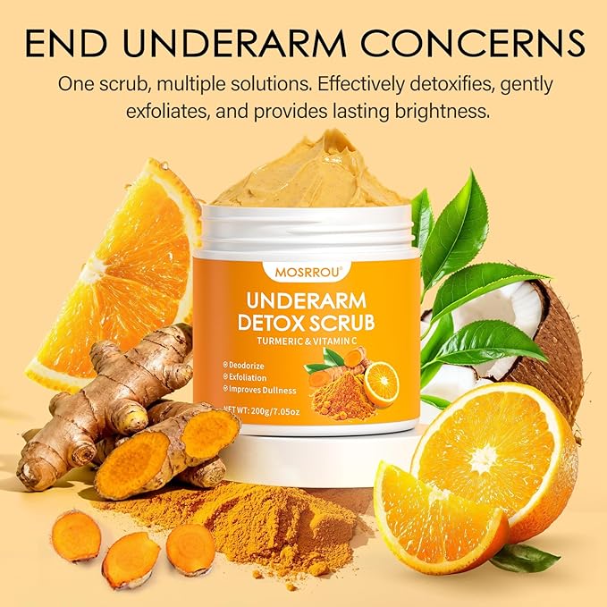 Underarm Detox Scrub for Armpit Detox with Turmeric Vitamin C Armpit Scrub for Odor Control Exfoliating dark underarms Deep Cleanse Dark Spots Even Skin Tone Moisturizes Women Men Whole Body