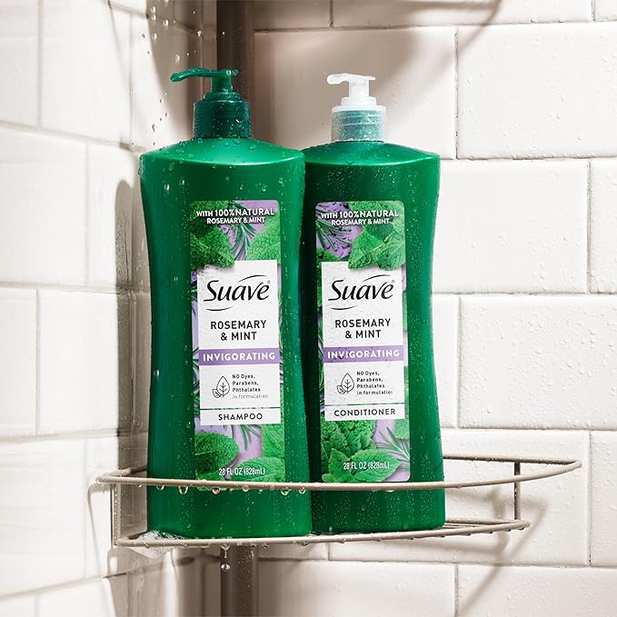 Suave Invigorating Shampoo with Rosemary & Mint, Refreshing & Replenishing Care for Healthy-Looking Hair, No Parabens, Phthalates, or Dyes, 28 FL OZ Bottle (Pack of 2)