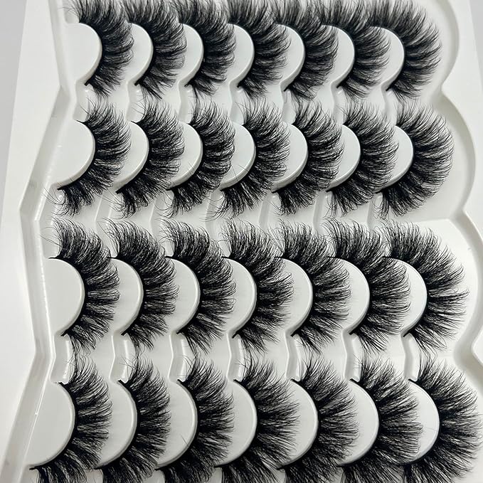 Mink Lashes Wispy Fluffy Cat Eye Strip Lashes Pack 3D Faux Mink Fake Eyelashes C Curl Long Volume Lash Strps Cateye False Eyelashes Natural Look