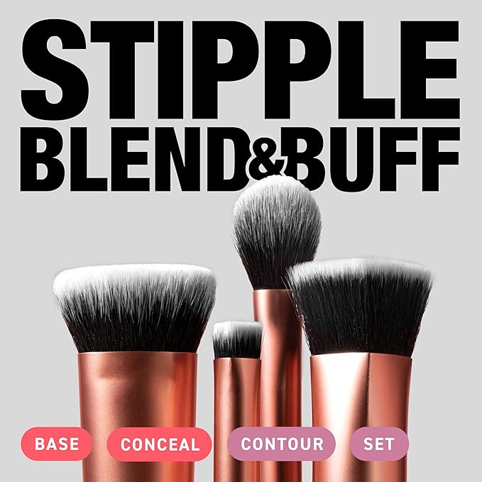 Real Techniques 4 Piece Face Base Makeup Brush Set, For Concealer, Foundation, Contour, & Setting Powder, Makeup Brushes For Blending & Buffing, & Sculpting, Travel Friendly, Gift Set, Cruelty-Free