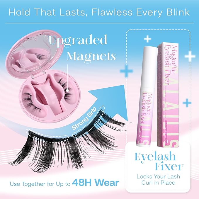 CALAILIS Magnetic Eyelashes with Applicator Upgrade Soft Magnetic Lashes Natural Look Reusable No Glue or Eyeliner Needed Easy to Wear and Remove (AN48)