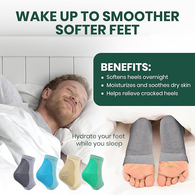 Moisturizing Heel Socks for Cracked Heels - Gel Socks for Dry Cracked Feet Repair - Silicone Socks for Women’s Foot Treatment & Overnight Hydration (Beige, 2-Pair)