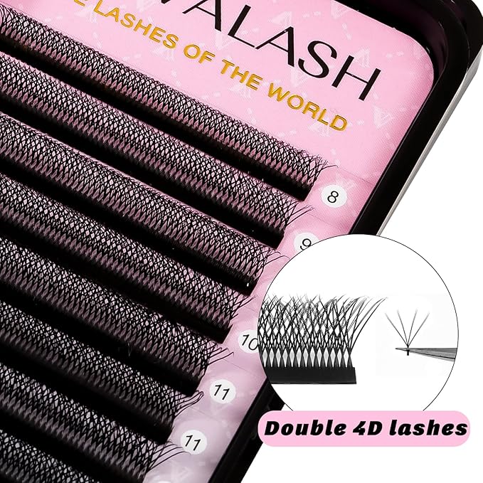 VAVALASH 4D Double Tips W Shape Eyelash Extension 4D WW Premade Fans 0.07 C Curl Volume Lash Extensions Easy Fanning False Lashes Matte Black Volume Premade Cluster W Lashes(WW-4D-0.07-C-8-15mm）