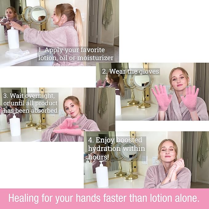 Eurow Aloe-Infused Moisturizing Gloves, Touchscreen Compatible, Scented, Soft & Breathable for Dry Hands Treatment, Locks in Lotion, Durable & Reusable, Pink, 1 Pair