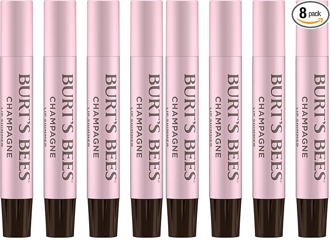 Burt's Bees Shimmer Lip Tint Set, Tinted Lip Balm Stick, Moisturizing for All Day Hydration with Natural Origin Glowy Pigmented Finish & Buildable Color, Champagne 4 Count (Pack of 2)