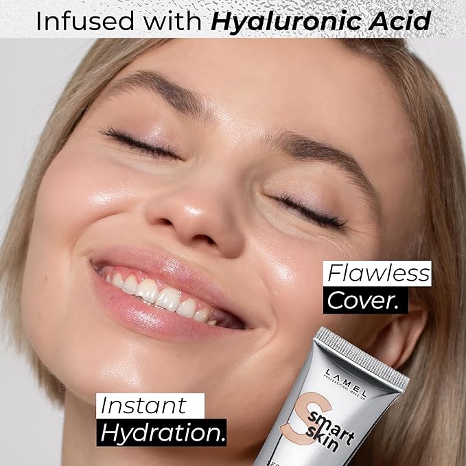 LAMEL Smartskin Serum Tinted Foundation - Hydrating & Nourishing - Hypoallergenic & Skin-Caring - Color Correcting - Anti-Aging Formula with Hyaluronic Acid - 401, 1.18 fl.oz