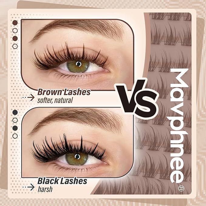 Mavphnee Brown Lash Clusters Wispy Eyelash Extensions Natural Individual Lashes Extension Dark Brown Cluster Lashes 8-16MM Fairy Eyelash Clusters Spiky C-Curly DIY Lash at Home for Everyday Wear