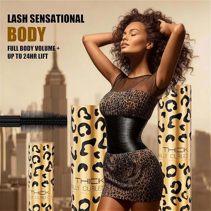Leopard Waterproof Mascara Volumizing Lengthening Curling Smudgeproof Long Lasting 24H Lift Thick Eyelash Makeup