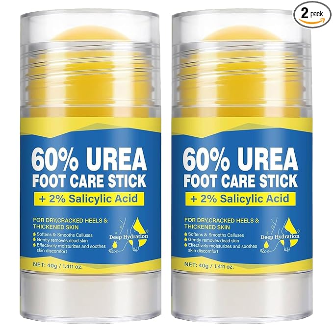 60% Urea Cream Stick for Feet with 2% Salicylic Acid, Maximum Strength Foot Cream for Dry Cracked Heels, Callus Remover for Feet, Hands, Knees & Elbows, Fast Absorbing Foot Balm 1.41oz (2 Pack)
