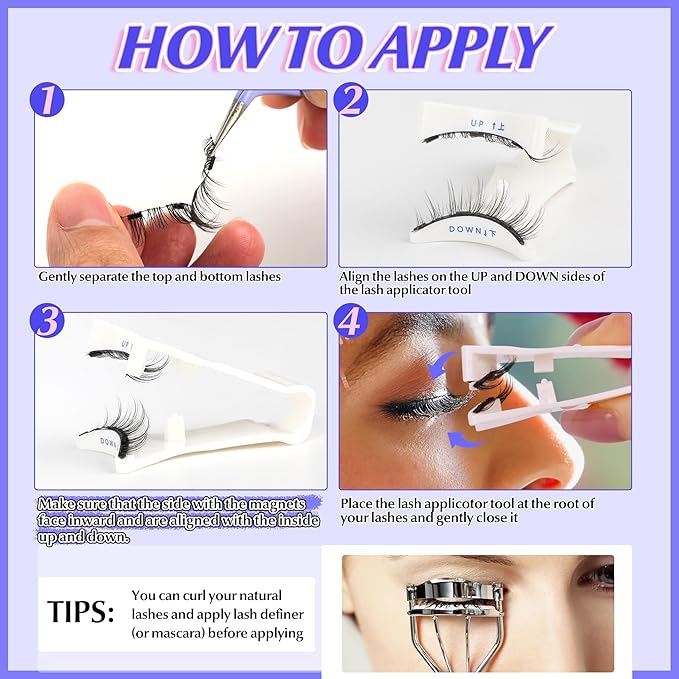 Magnetic Eyelashes with Applicator Reusable Magnetic Lashes without Eyeliner Natural Anime No Glue Needed Magnetic Lashes Manga Magnetic Eyelashes Kit