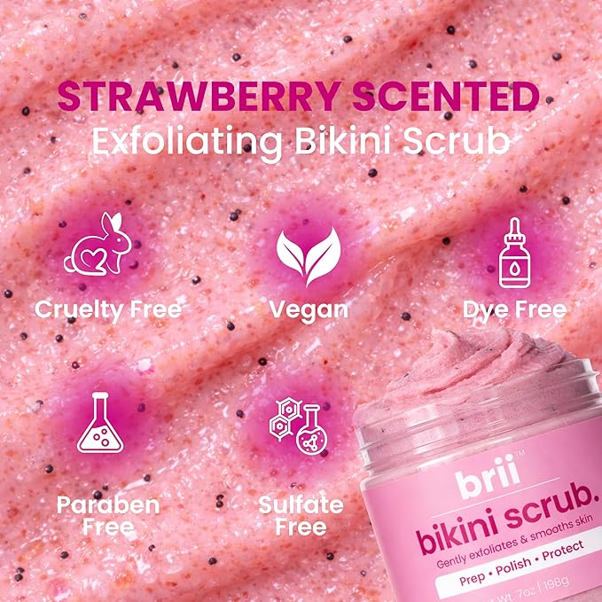 brii Exfoliating Pre Shave + Pre Wax Bikini Area Scrub For Skin Prone To Razor Bumps, Ingrown Hairs & Dark Spots – Gentle Bikini Line & Intimate Area Scrub for Smooth, Even-Tone Skin