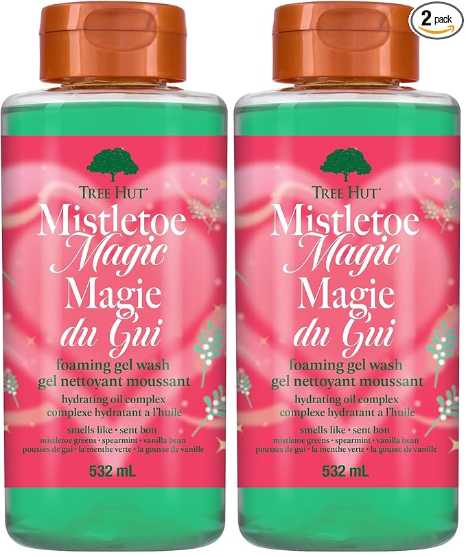 Tree Hut Mistletoe Magic Foaming Gel Wash, Moisturizing & Hydrating Body Wash with Shea Butter, Cleanses Skin Leaving It Soft & Fresh, 18 fl oz (Pack of 2)