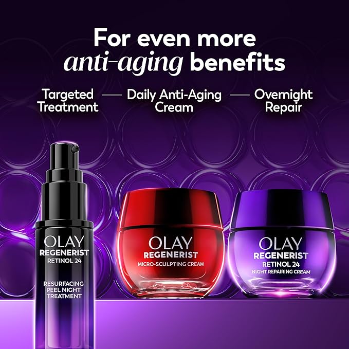 Olay Regenerist Chemical Peel for Face, Overnight Face Peel Mask, Anti-Aging Skin Care, Night Serum, For Fine Lines & Dark Spots, Fragrance-Free, Hexa-Repair Peptide & Lactic Acid, 1.0oz