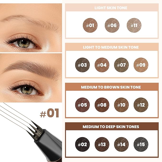 2 Pack 4-Tip Microblading Eyebrow Pen with 2 Brow Brushes, Waterproof Vegan Formula Eyebrow Pencils for Women to Effortlessly Create Natural Hair-Like Strokes, All-Day Wear (Light Brown)