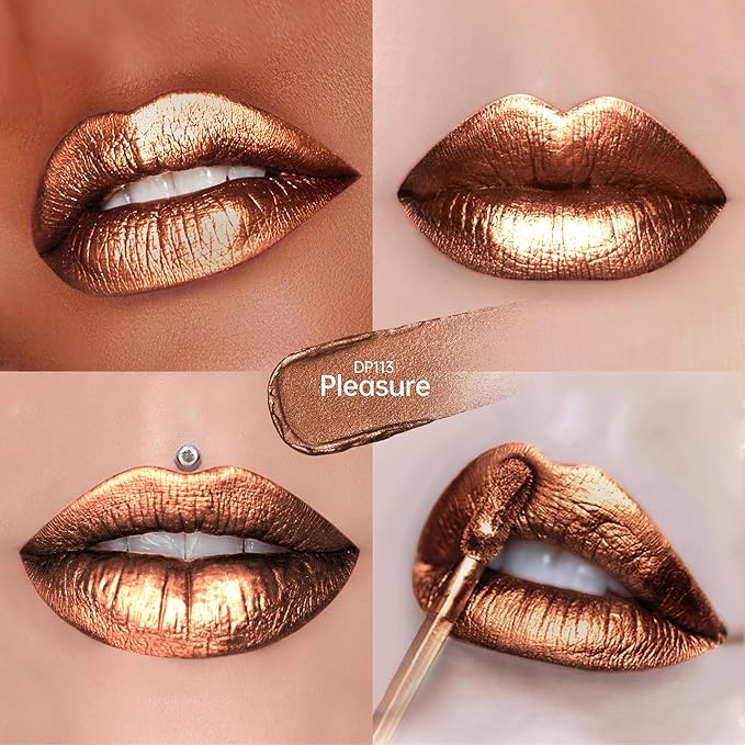 Depuplum Brown Lipsticks for Women Metallic Lipstick Long Lasting Shimmer Lip Gloss Metal Shine Glitter Waterproof Lipsticks Full Coverage Lip Color for Mother's Day,DP113 Pleasure