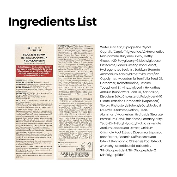 K-SECRET SEOUL 1988 Retinal Serum – Formulated with Advanced Retinal Liposome 2% and 58% Black Ginseng Extract | Fine Lines and Skin Texture Care Serum | Korean Skincare, 30ml / 1.01 fl oz