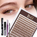 B&Q Brown Lash Clusters Kit Natural Mochalash Clusters 03, Wispy Eyelash Clusters Kit C-Curl Cluster Eyelash Extensions 8-16mm Brown Lash Eyelashes Kit for Fair/Dark Hair(Mochalash 03 Set)