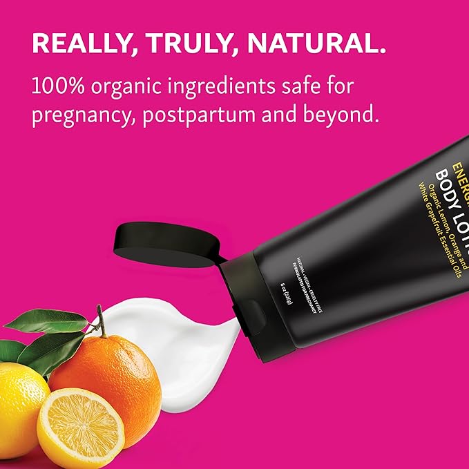 Glow Organics Energize Body Lotion for Dry Skin, 8 oz, Lightweight, Organic, Plant Based, Fast Absorbing Natural Moisturizer with Orange, For Men and Women, Lemon & Grapefruit Oils