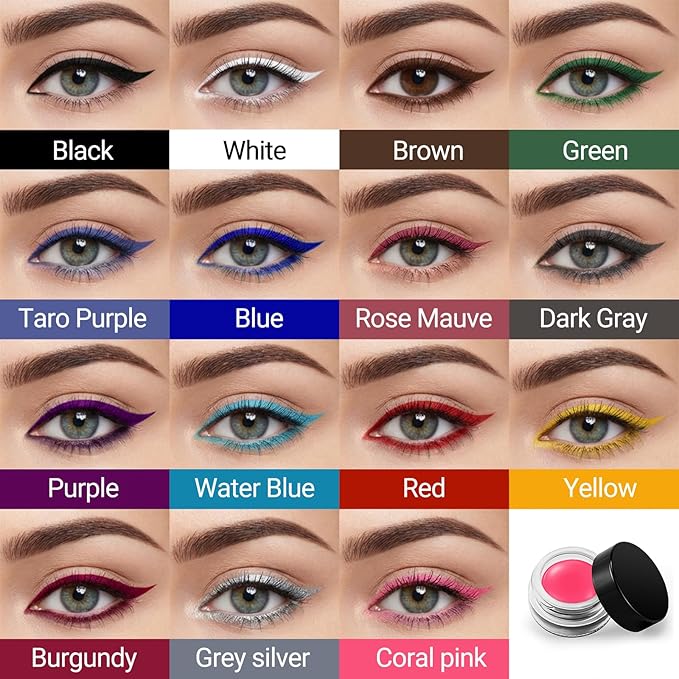 Erinde Yellow Gel Eyeliner, Waterproof Cream Eyeliner Gel Pot, High-Intensity Pigments Long Lasting Smudge Proof Eye Liner Eyebrow Makeup, Waterline Matte Eye Liner with 2PCS Brushes, B01 Yellow
