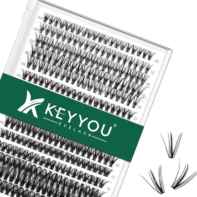 KEYYOU Lash Clusters 300pcs Individual Lashes, 30D40D50D 0.07D Curl 10-18MIX DIY Eyelash Extension, Soft & Natural Volume Cluster Lashes with Large Tray