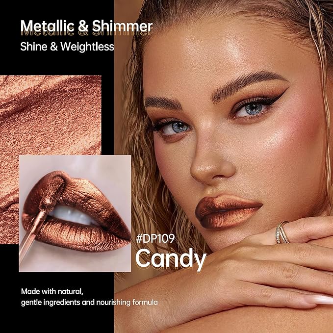 Depuplum Chocolate Lipsticks for Women Dark Brown Metallic Lipstick Long Lasting Shimmer Lip Gloss Glitter Waterproof Lipsticks Full Coverage Lip Color for Mother's Day,DP109 Candy